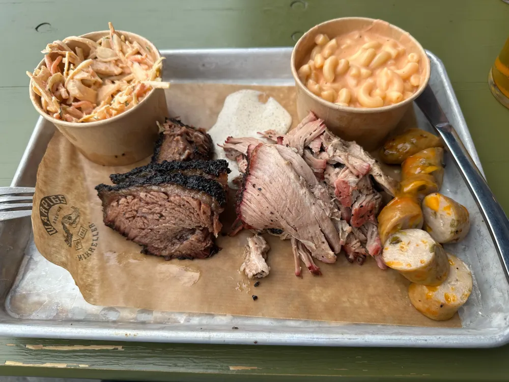 The Trooper Tray! A little bit of everything: brisket, pulled pork, hot links, coleslaw and mac 'n' cheese