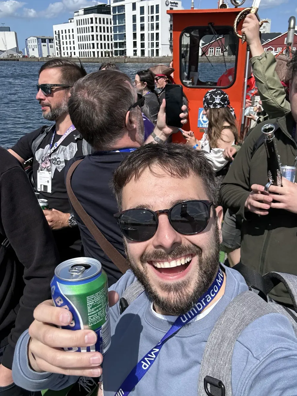 Enjoying a beer on the party boat!